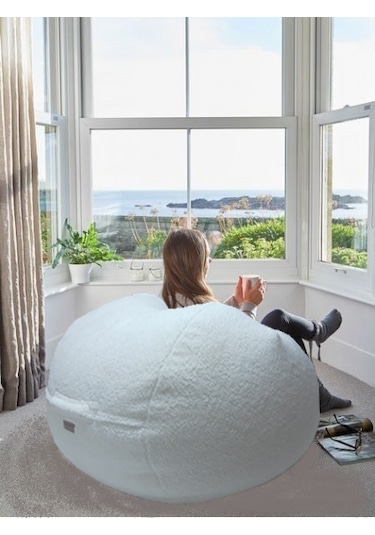 Peluş Armut Koltuk Kuzu Yünü Tarzında Beyaz