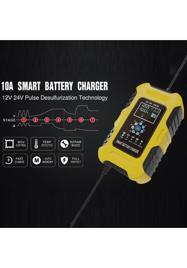 Foxsur 10a 12v 7-segment Motosiklet/araba Akıllı Akü Şarj Cihazı Sarı