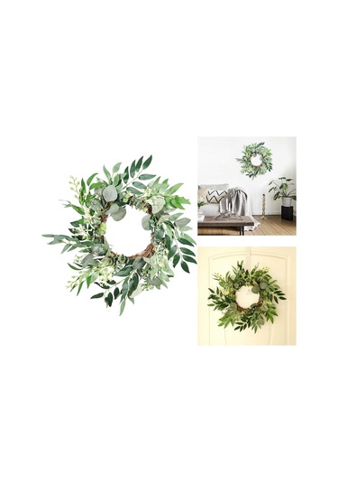 Suntek Yeşil Okaliptüs Çelengi Dalları Dekorlu Büyük 50cm