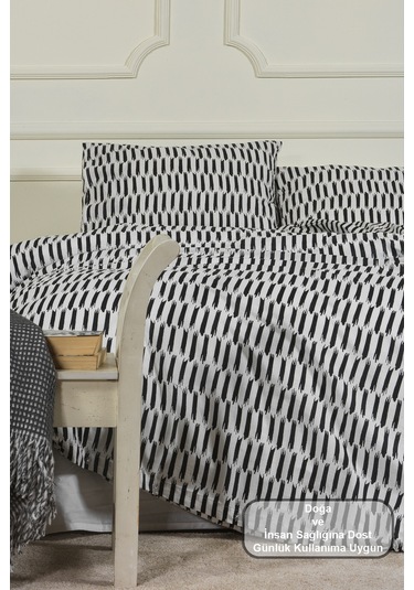 Elart Carlos Nevresim Takımı Tek Kişilik %100 Pamuk Ranforce Lastikli Çarşaf 160x220 Cm Siyah Siyah