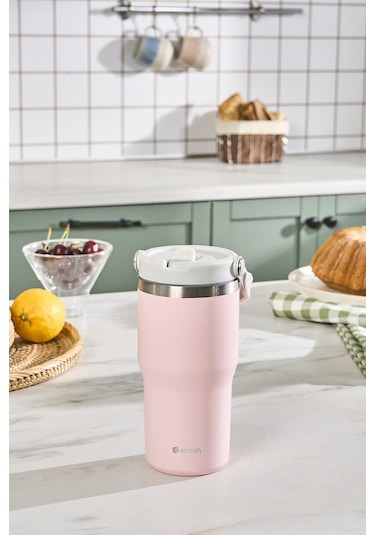 Emsan Star Ice Pipetli Çelik Sızdırmaz Termos Pembe 550 Ml Pembe