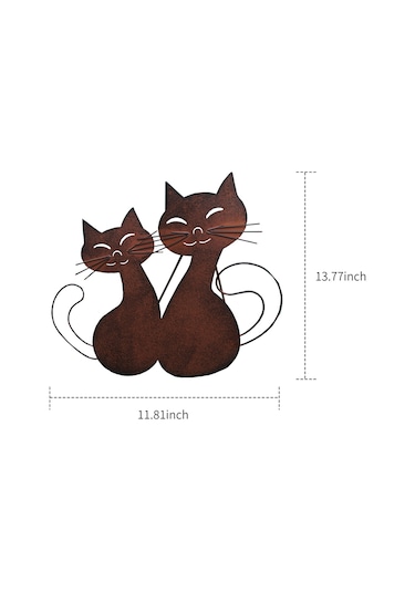 Wezone Rustik Bahçe Dekoru - Çift Kedi Figürlü Dayanıklı Metal Heykel 35cm