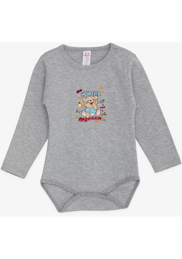 Breeze Erkek Bebek Çıtçıtlı Body Avcı Kedicik Baskılı 9 Ay-3 Yaş, Gri Melanj Gri Melanj