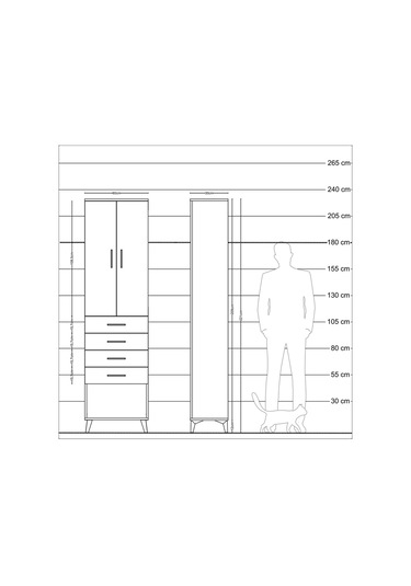 Arges Dolap 3 Raflı 4 Çekmeceli 2 Kapaklı 60x30x221 Çam-antrasit Çam