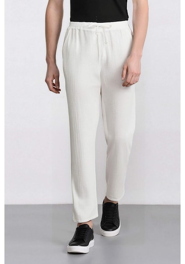 DeFacto %100 Pamuk Keten Görünümlü Pantolon Beli Lastikli Slim Fit Dar Kesim Cepli Düz Paça D2671AX25SMER85