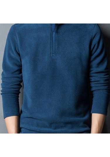 Erkekler Sonbahar Kış Kazak Fermuar Stand Yaka Uzun Kollu Kalın Polar Polar Düz Renk Uzun Kollu Boyun Koruma Orta Uzunlukta Yumuşak Rahat Mavi