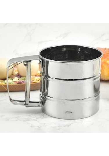 Elde Taşınabilir Un Eleği Paslanmaz Çelik Kullanımı Kolay Hızlı Kullanışlı Pas Önleyici Pişirme İçin Yaratıcı Un Eleği Gümüş