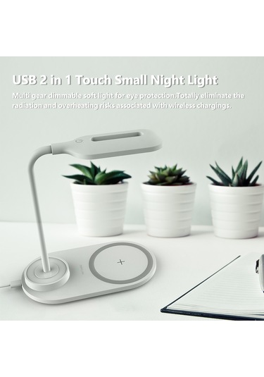 Monyee Beyaz 10w Hızlı Kablosuz Şarj Cihazı İle 3 Seviye Dokunmatik Gündüz/gece Lambası, Telefon Tutucu, Usb Kablolu Pil Yok