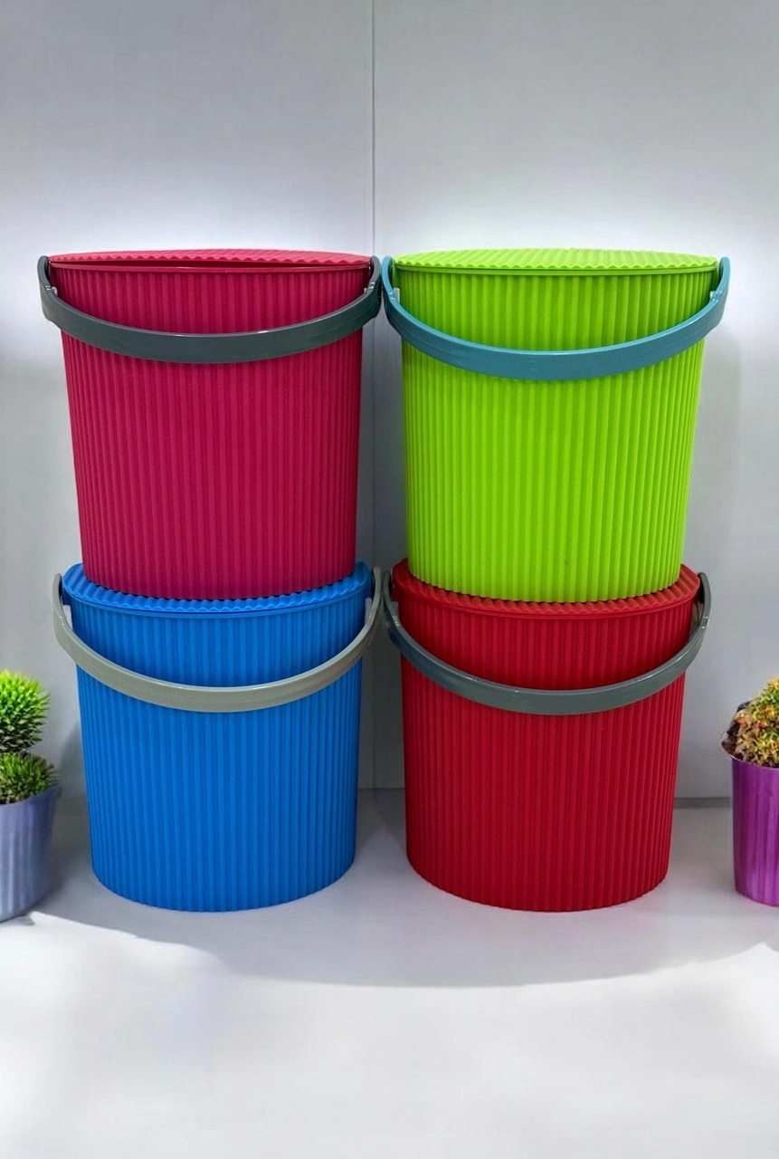 Rainbow 2 Li Yeşil-kırmızı Büyük Boy 13 Litre Yuvarlak Kova Piknik Sepeti Meyve Kovası