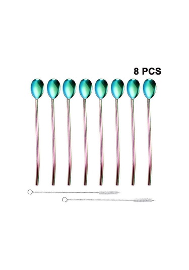 İçme Pipetleri Kaşık Paslanmaz Çelik Yeniden Kullanılabilir Metal Kaşık Pipetler