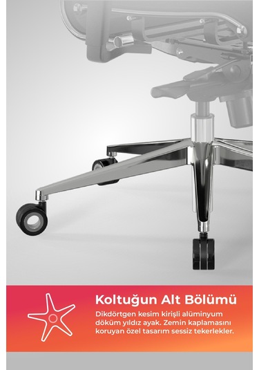 Samurai Ergonomik Koltuk Bel Destekli, Tekerlekli, Yükseklik Ayarlı, Yönetici Koltuğu -506.f.1.62 Koyu Gri