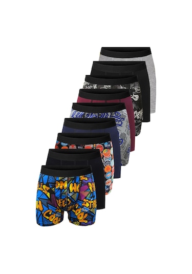 Desenli - Düz Karışık Pamuklu Erkek Boxer 9'lu