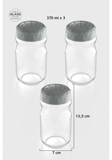 Renga Lexa 370 Ml 3'lü Cam Baharatlık Seti 161016 Gri Gri