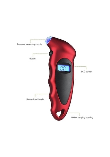Fastbuy Dijital Lastik Basınç Ölçer, Lcd Ekranlı, Kırmızı, Oto Lastik Hava Basıncı Ölçme Aleti