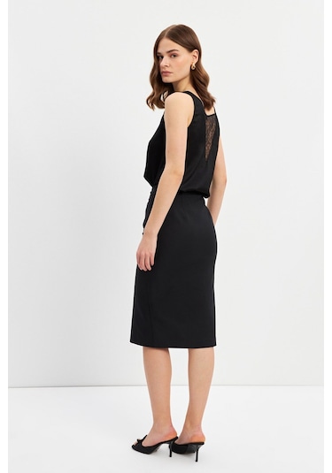 Stella Pulvis Siyah Düğme Detaylı Kalem Etek Siyah