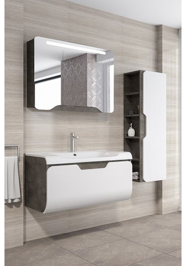 Tales 100 Cm Banyo Dolabı - Retro Gümüş / Beyaz (Boy Dolap Hariç)