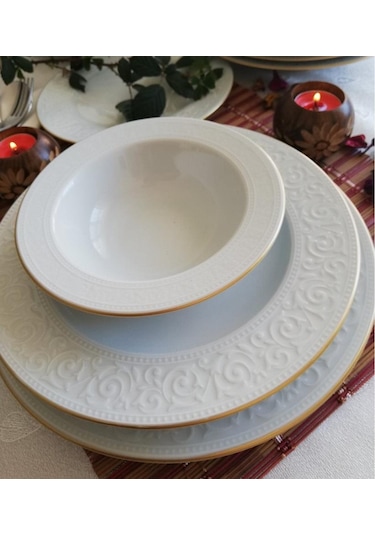 Kütahya Porselen Açelya 48 Parça 12 Kişilik Yaldızlı Yemek Takımı