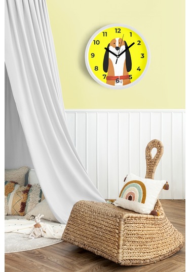 Sevimli Köpek Çocuk Odası Duvar Saati - 35cm - Önü Camlı Beyaz Kasa - Sessiz Mekanizma-jh1062 Beyaz