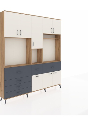 Arges Dolap 10 Raflı 6 Çekmeceli 8 Kapaklı 220x30x243 Çam-aytaşı/antrasit Aytası/antrasıt