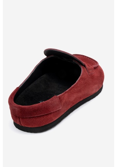 Prıva Bordo Süet Hakiki Deri Kadın Terlik Bordo