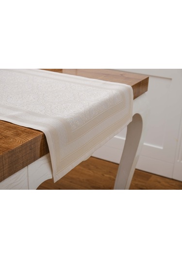 Finezza Roma Jakar Polyester Kumaş Bej Runner 45x150 cm - 1415