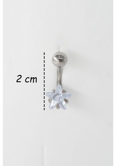 Kadın 316l Anti Alerjenik Topcuklu Yıldız Baget Zirkon Taşlı Göbek Piercing Gümüş