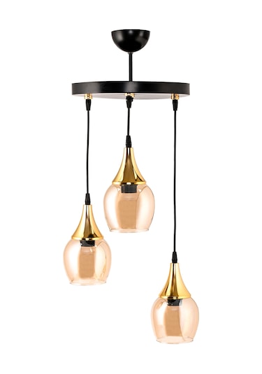 Dede Üçlü Embudo Tepsili Avize Gold Huni Bal Cam Bal - Siyah