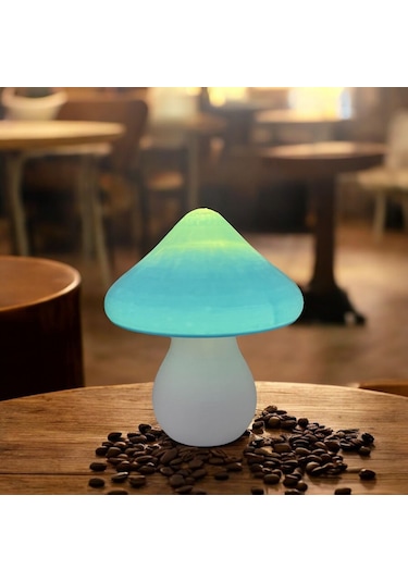 Led Mantar Gece Lambası Pilli, Renkli Ve Dekoratif Işık Mavi