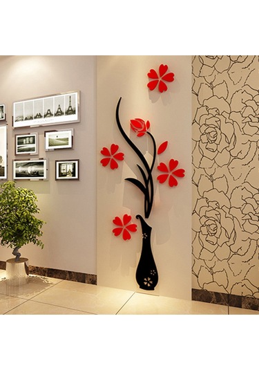 Monyee Kırmızı Çiçek Desenli Akrilik 3d立体 Duvar Sticker, Giriş/tv Arka Planı Dekorasyonu, 60x150cm Büyük Boy, Ev Dekoru Diğer
