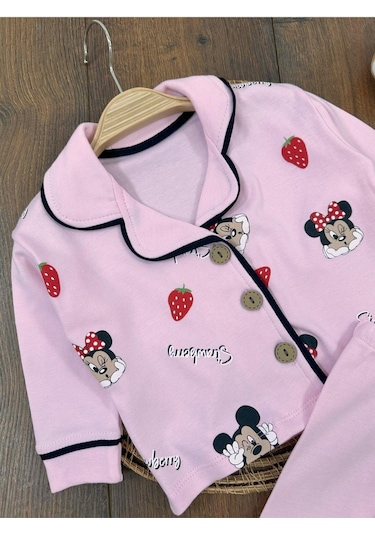 Çilek Desenli Kruvaze Yaka Pijama Takımı 4bb2 Pembe