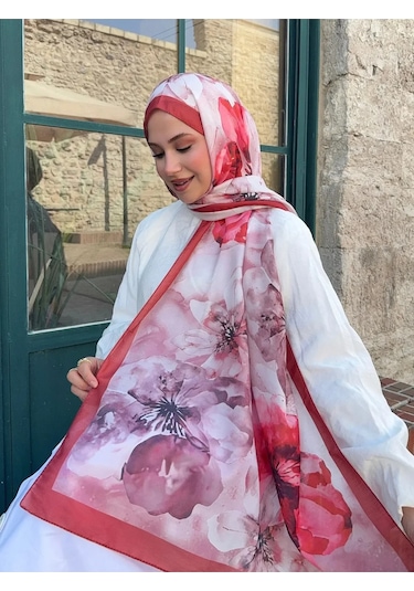Mira İpek Gül Desen Pamuk Şal Bordo