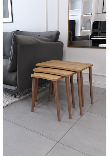 Esma Orta Sehpa Ve Zigon Sehpa 4'lü Salon Seti Sehpa - Çam