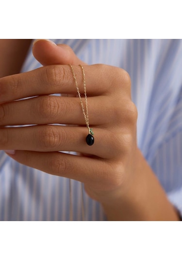 Sembolgold Siyah Zeytin Altın Kolye 1,20 Cm T14359 Renkli