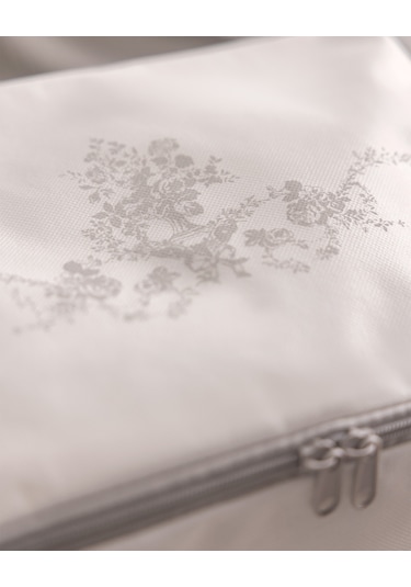 Madame Coco Çiçek Desen Baskılı 2'li Hurç - Beyaz/gri 8684427147740 Beyaz