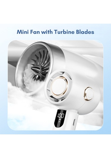 Fosenze El Fani Mini Taşınabilir Turbofan, 5 Hızlı, Led Ekranlı, Düşük Gürültülü, Dahili Li-pol Batarya Beyaz Beyaz
