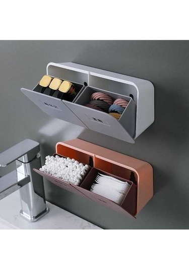 Novahub Mor Banyo Organizatörü, Pamuk Pedleri Depolama, Duvara Monte, Plastik Çubuklu, Kozmetik Organizatör Mor