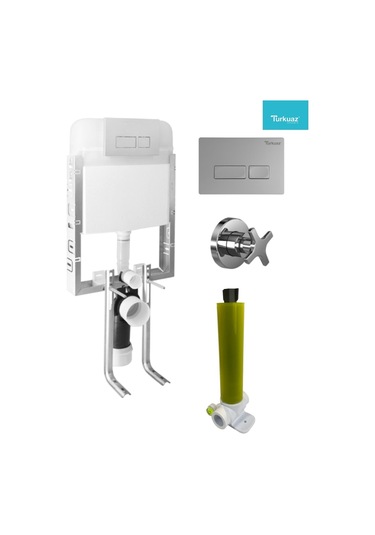 9008384421917 - Turkuaz Ova Gömme Rezervuar 3'lü Set Kumanda Paneli+stop Valf Krom - Mat