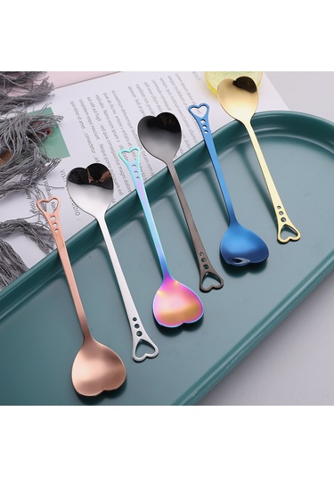 Kosona Altın Kalp Desenli Paslanmaz Çelik Kahve Kaşığı - Ev Kullanıma Uygun, Dayanıklı Karıştırma Aleti Altın