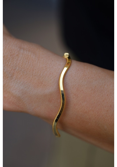 14 Ayar Altın Cimarlı Su Dalgası Ajda Kelepçe Sarı Altın