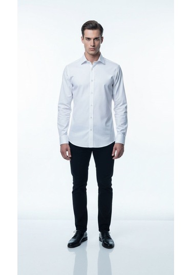 Plus Scorpion Erkek Beyaz Klasik Gömlek Slim Fit, Düz Model, Şık Ofis & Günlük Kombin Beyaz