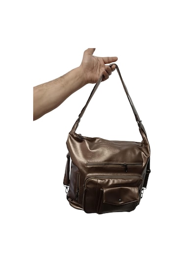 Yıkama Deri Kadın Omuz Ve Kol Çantası Bakır