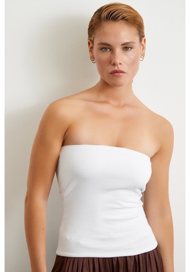 Straplez Top Beyaz Beyaz