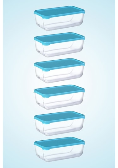 6'Lı Snowbox Saklama Kabı Takımı 1200Cc Mavi Kapaklı Çok Renkli