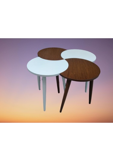 Zigon-Orta Sehpa Takım Hilal Model Parlak Ceviz Beyaz Renk Kayın