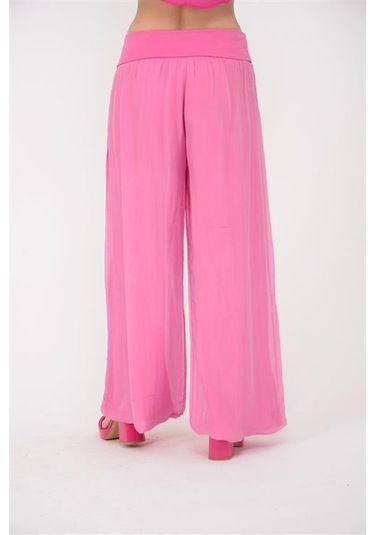 Bohem Stil Italyan Korse Belli Astarlı İpek Pantolon Pembe