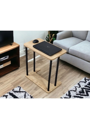 Yüksek Kalite Tekerlekli Laptop Sehpası Kahvaltı Masası Yan Sehpa Safir Meşe