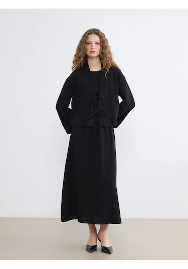 Lc Waikiki Siyah Şal Yaka Oversize Kadın Kimono