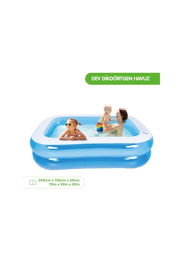 Marevia 200cm 150cm 50cm Şişme Dikdörtgen Havuz - 51257 Şeffaf - Mavi