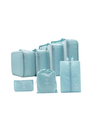 7 Parça Taşınabilir Ambalaj Küpleri Seyahat Kozmetik Ayakkabıları Için Seyahat Organizatörleri Açık Mavi