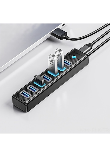 Xindoker Orico Siyah Usb-c 7 Port Usb 3.0 Hub - 5gbps Hızlı Veri Transferi, 5v3a Sabit Besleme, Kompakt Abs Tasarım Pw7u-c3